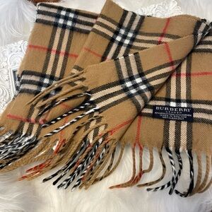 Burberry Camel Checkered Wool Scarf